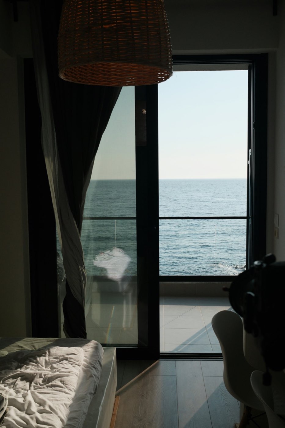 Window seat framing a view of the Pacific